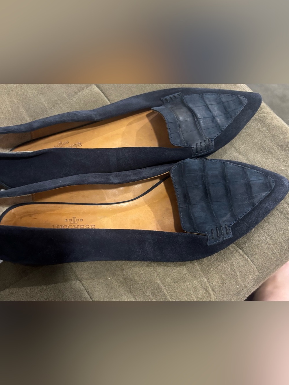 Lucchese Graham navy suede loafers sizd 6.5